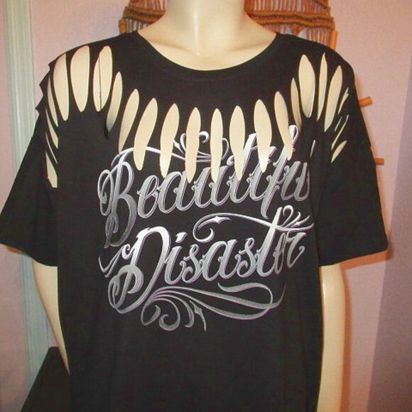 Beautiful Disaster Don't Judge Me T-Shirt Size 2X Slashed Moody Grunge Baddie - Picture 3 of 9